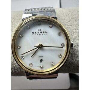Skagen‎ 355SSSG Ladies MOP Watch New Battery 26MM 8" Stainless Mesh Band T96